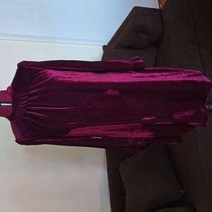 Velvet Long Sleeve Dress in Rich Burgundy